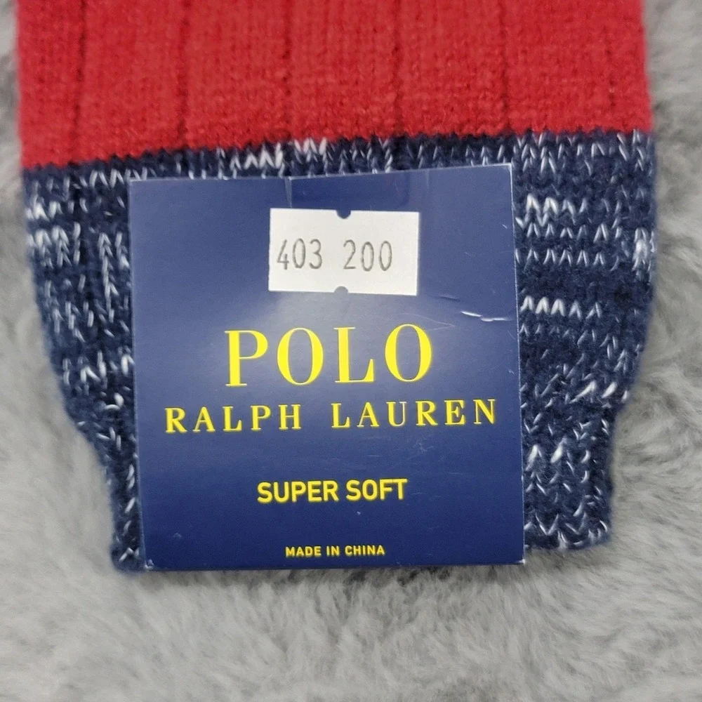 Polo Ralph Lauren Socks Mens 10-13 Heather Navy Red Striped Pony Calf Super Soft